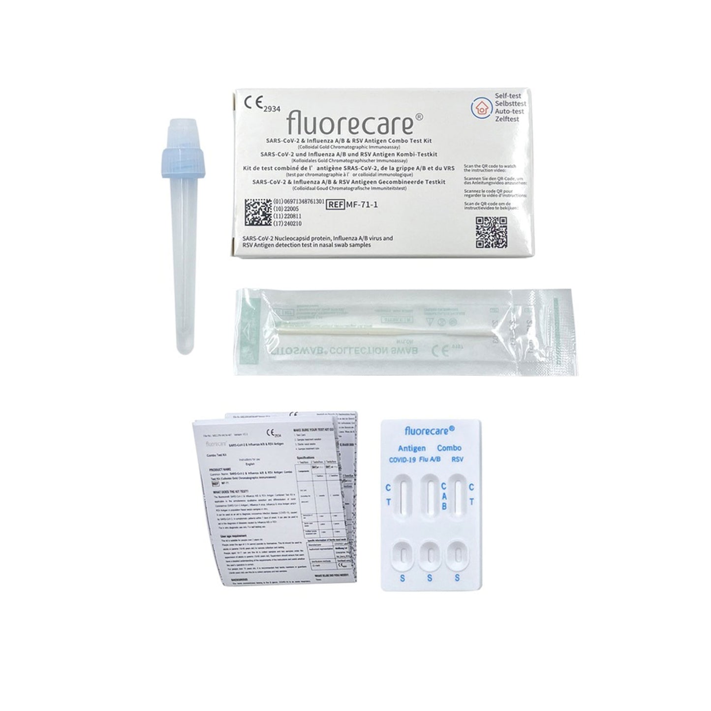 4in1 Fluorecare® Combo: RSV, Influenza A/B & COVID-19 Corona Schnelltest für Laien (Selbsttest) - Einzeln verpackt